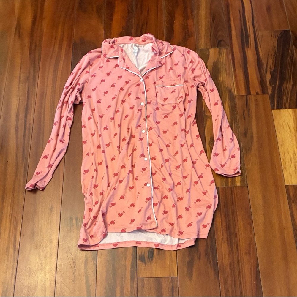 Source Unknown Pink Pajama Top with Red Hearts